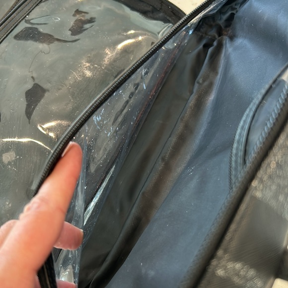 Kate Spade New York Black Silver Striped Cosmetic Travel Bag Pouch Zip Around - Picture 6 of 12